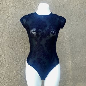 Papaya Body Suit Sheer Brocade Size L